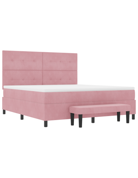 Letto a Molle con Materasso e Panchina Rosa 180x200 cm Velluto