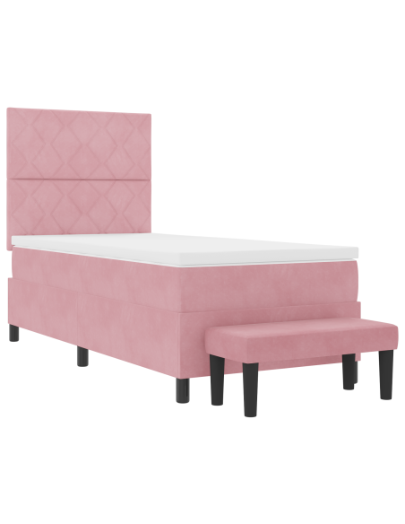 Letto Box Spring con Materasso e Panchina Rosa 100x200 cm Velluto