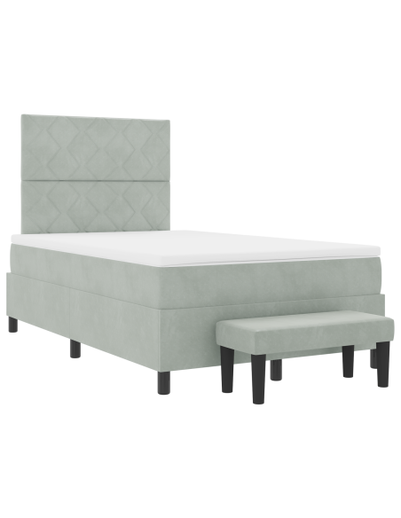 Letto a Box Spring con Materasso & Panca Grigio Chiaro 120x190 cm Velluto