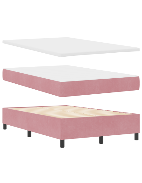Letto con Box Spring e Materasso e Panca in Velluto Rosa 120x190 cm