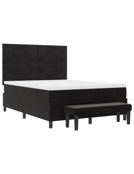 Letto a Molle con Materasso e Panca Nero 140x190 cm Velluto