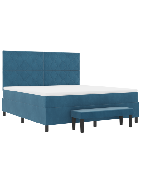 Letto A Balza con Materasso e Panchina Blu Scuro 180x200 cm Velluto