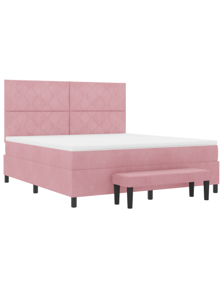 Letto a Doghe con Materasso e Panchina Rosa 180x200 cm Velluto