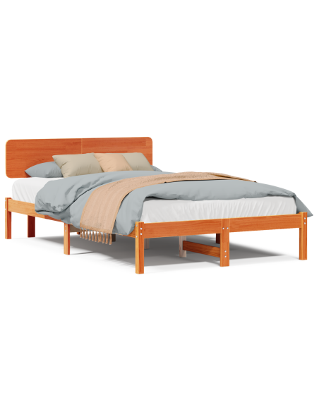 Struttura Letto con Testata Marrone Cerato 135x190 cm Legno di Pino Massello