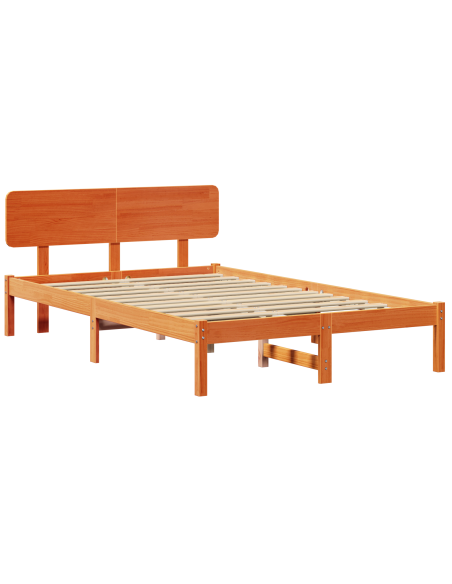 Struttura Letto con Testata Marrone Cerato 135x190 cm Legno di Pino Massello