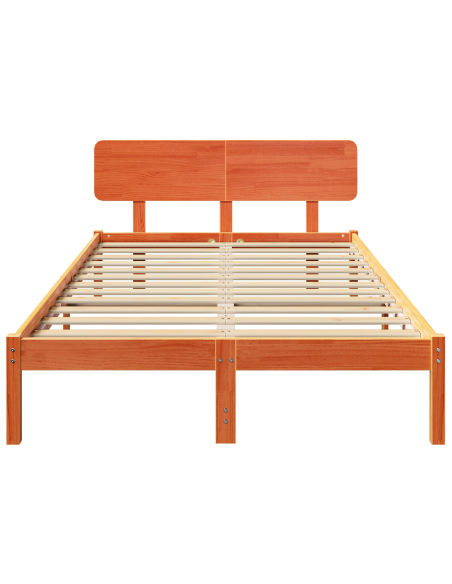 Struttura Letto con Testata Marrone Cerato 135x190 cm Legno di Pino Massello