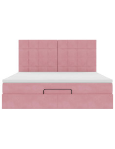 Struttura Letto Pouf con Materassi Rosa 180x200 cm Velluto