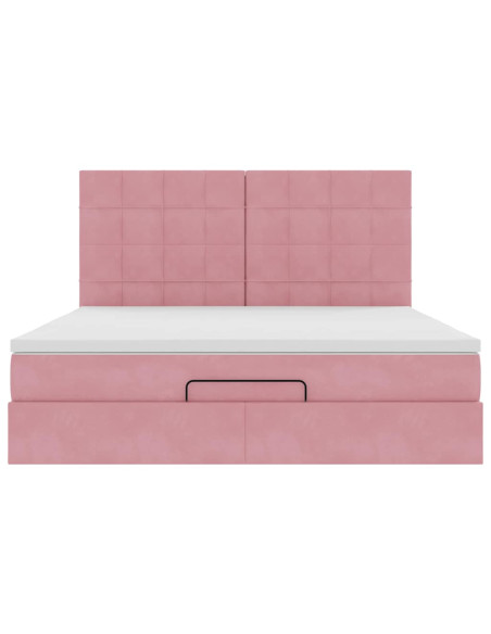 Struttura Letto Pouf con Materassi Rosa 180x200 cm Velluto