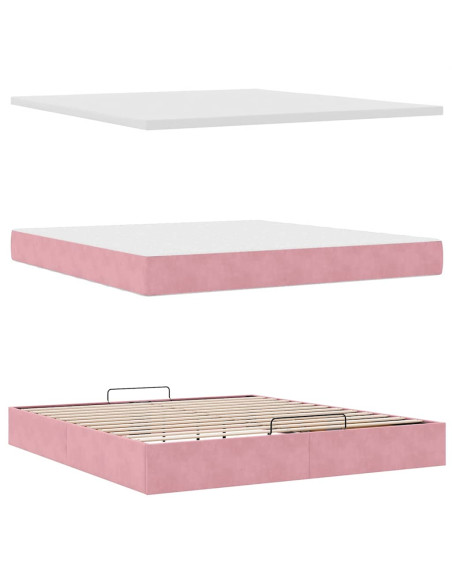 Pouf Letto con Materasso e LED Rosa 180x200cm in Velluto