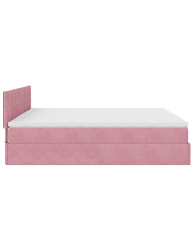 Pouf Letto con Materasso e LED Rosa 180x200cm in Velluto