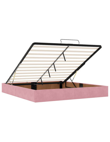 Pouf Letto con Materasso e LED Rosa 180x200cm in Velluto