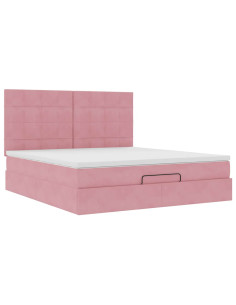 Struttura Letto Pouf con Materassi Rosa 180x200 cm Velluto