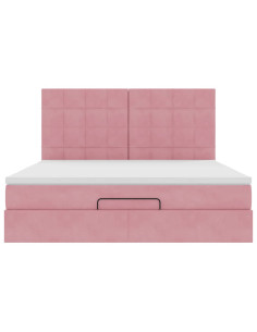 Struttura Letto Pouf con Materassi Rosa 180x200 cm Velluto 2