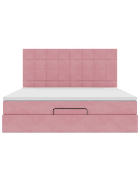 Struttura Letto Pouf con Materassi Rosa 180x200 cm Velluto