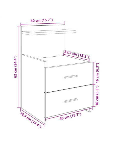Comodino con 2 cassetti in rovere artigianale 40x36,5x62 cm