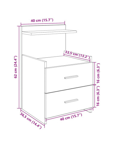 Comodino con 2 cassetti in rovere marrone 40x36,5x62 cm
