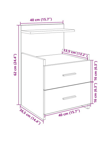 Comodino con 2 cassetti in legno vecchio 40x36,5x62 cm
