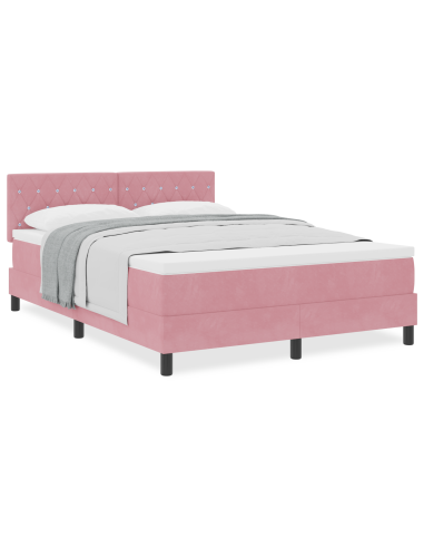 Letto a molle con materasso Rosa 140 x 200 cm Velluto