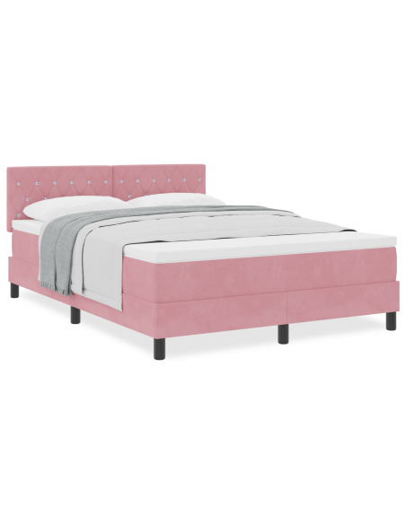 Letto a molle con materasso Rosa 140 x 200 cm Velluto