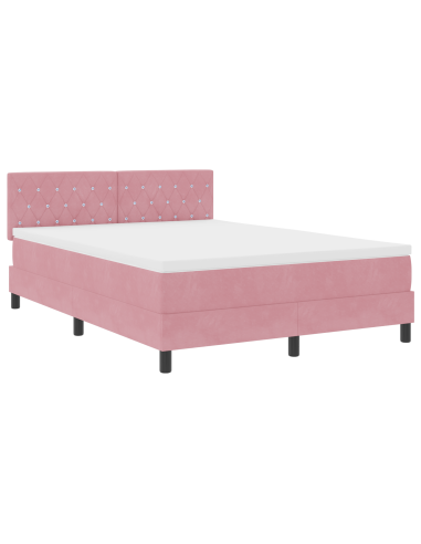 Letto a molle con materasso Rosa 140 x 200 cm Velluto