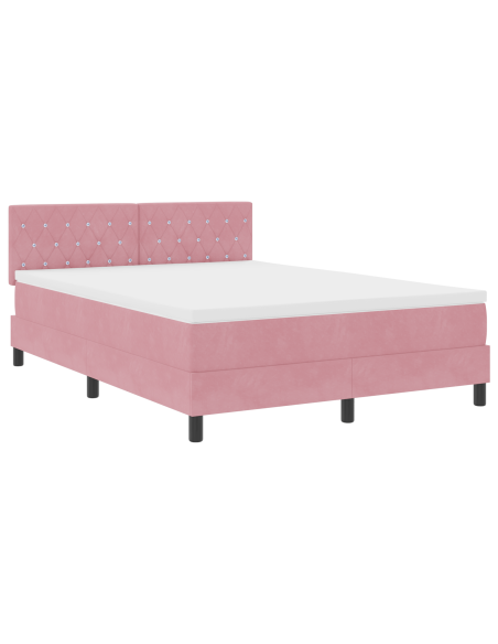 Letto a molle con materasso Rosa 140 x 200 cm Velluto