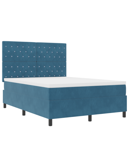 Letto a Box Spring con Materasso Blu Scuro 140x200 cm Velluto