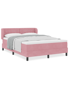 Letto a molle con materasso Rosa 140 x 200 cm Velluto 2