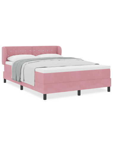Letto a molle con materasso Rosa 140 x 200 cm Velluto