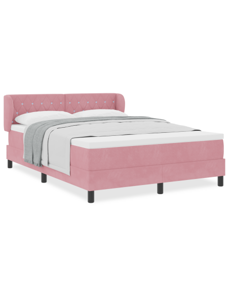 Letto a molle con materasso Rosa 140 x 200 cm Velluto