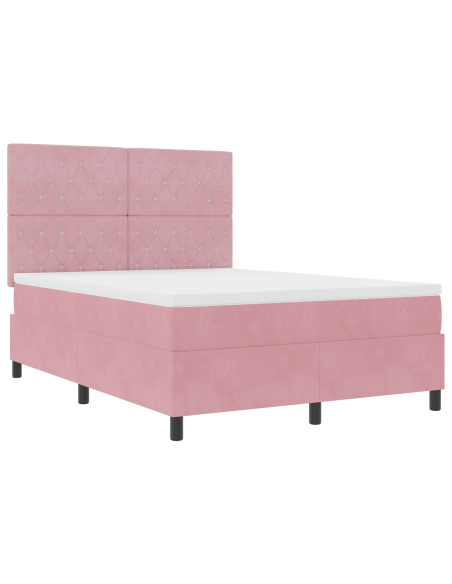 Letto a Molle con Materasso e LED Rosa 140x200 cm Velluto