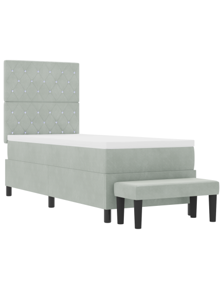 Letto con Box Spring con Materasso e Panca Grigio Chiaro 80x200 cm Velluto