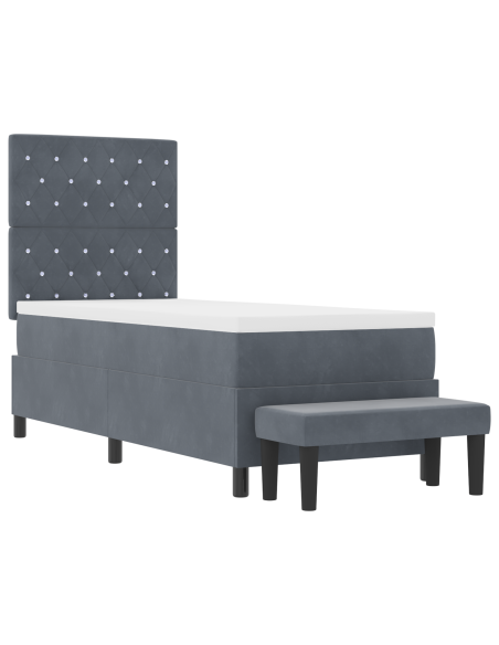 Letto a Molle con Materasso e Panca Grigio Scuro 80x200 cm Velluto
