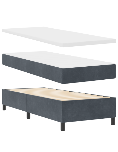 Letto a molle con materasso Grigio scuro 80 x 200 cm Velluto