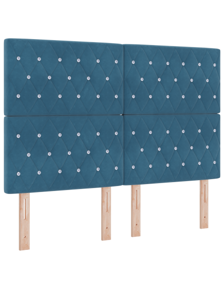 Letto a molle con cuscino Blu scuro 200 x 140 cm Velluto