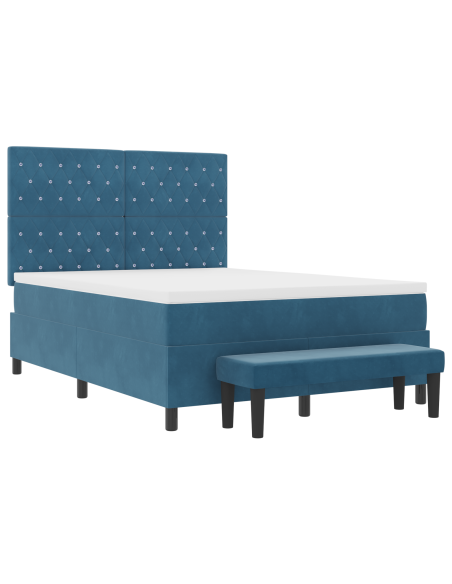Letto a Box Spring con Materasso e Panchina Blu Scuro 140x200 cm Velluto