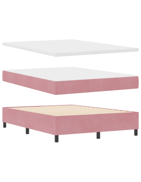 Letto Box Spring e Materasso & Panca Rosa 140x200 cm Velluto