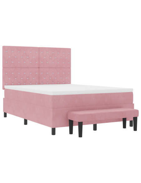 Letto Box Spring e Materasso & Panca Rosa 140x200 cm Velluto