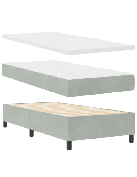 Letto a molle con materasso Grigio chiaro 80 x 200 cm Velluto