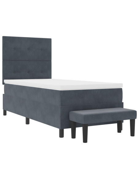 Letto Box Spring con Materasso e Panchina Grigio Scuro 80x200 cm Velluto