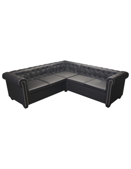 Divano angolare Chesterfield 5 posti nero in similpelle