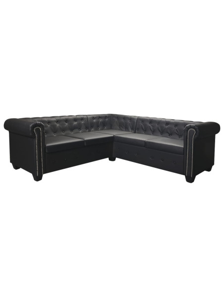 Divano angolare Chesterfield 5 posti nero in similpelle