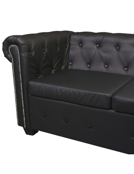 Divano angolare Chesterfield 5 posti nero in similpelle