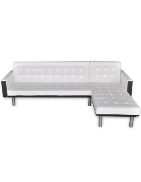 Divano letto a L in pelle artificiale bianco e nero
