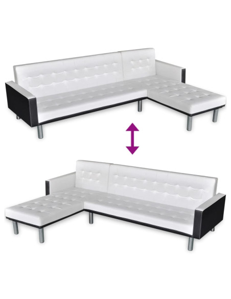 Divano letto a L in pelle artificiale bianco e nero