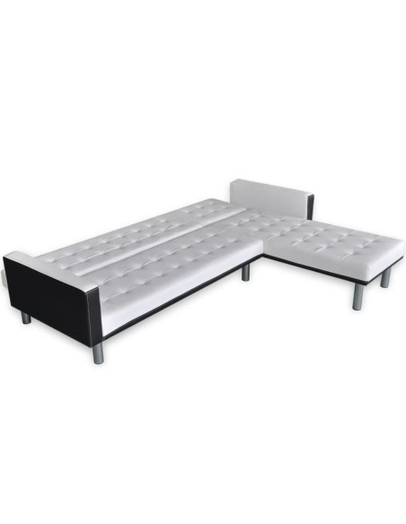 Divano letto a L in pelle artificiale bianco e nero