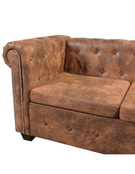 Divano angolare Chesterfield 5 posti marrone in similpelle