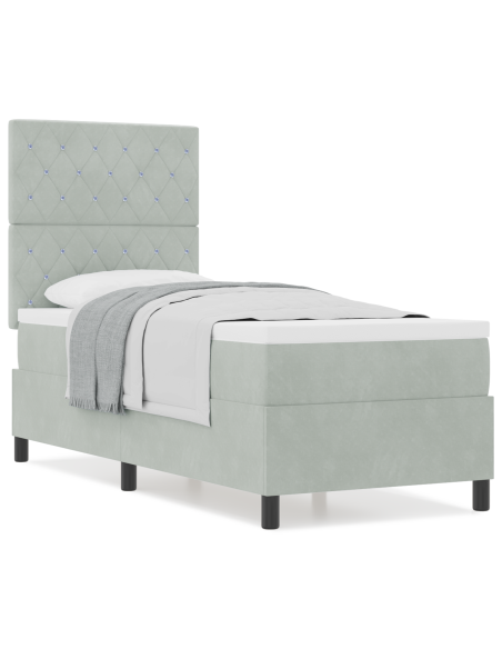 letto a molle con materasso  grigio chiaro 80x200 cm velluto