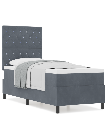 Letto Box Spring con Materasso Grigio Scuro 80x200 cm Velluto