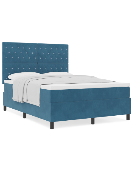Letto a Box Spring con Materasso Blu Scuro 140x200 cm Velluto