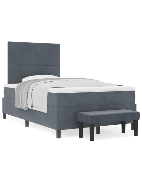 Letto con Box Spring con Materasso e Panchina Grigio Scuro 120x190 cm Velluto